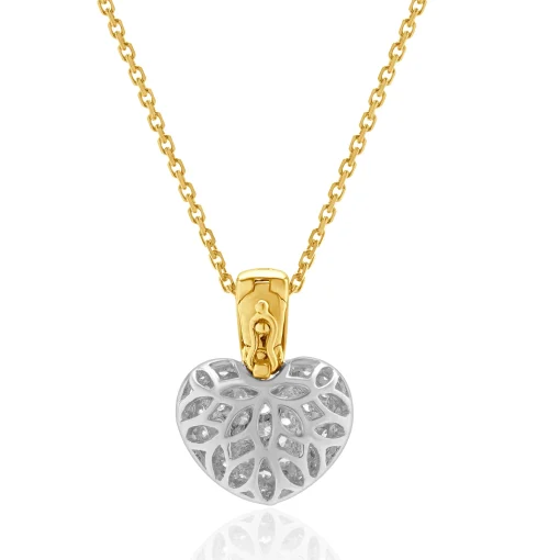 18 Karat White & Yellow Gold Fancy Yellow and White Diamond Puffed Heart Necklace