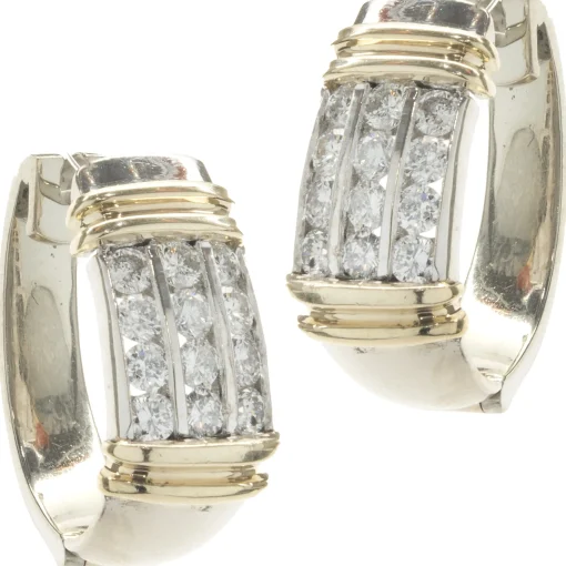 14 Karat White & Yellow Gold Channel Set Diamond Earrings
