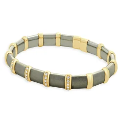 18 Karat White & Yellow Gold Diamond Station Bangle Bracelet
