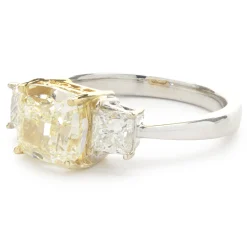 18 Karat White & Yellow Gold Cushion Cut Diamond Engagement Ring
