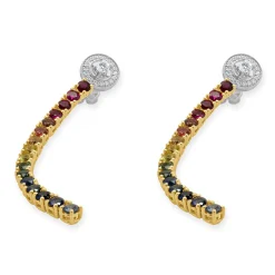 18 Karat White & Yellow Gold Diamond and Rainbow Sapphire Inline Drop Earrings