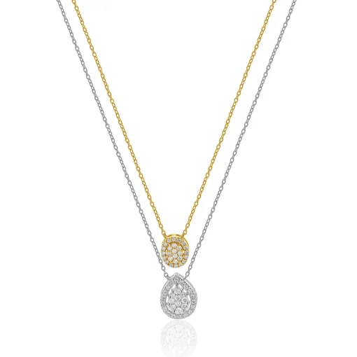 18 Karat White and Rose Gold Pave Diamond Multi Shape Drop Necklace