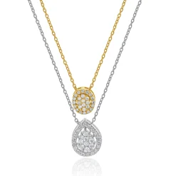 18 Karat White and Rose Gold Pave Diamond Multi Shape Drop Necklace