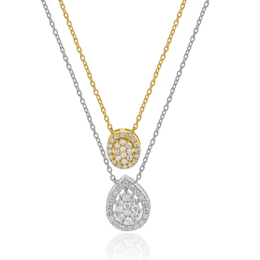 18 Karat White and Rose Gold Pave Diamond Multi Shape Drop Necklace