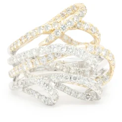 14 Karat White and Yellow Gold Diamond Loop Ring