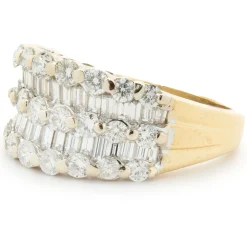 18 Karat White and Yellow Gold Round and Baguette Cut Five Row Diamond Cigar Band