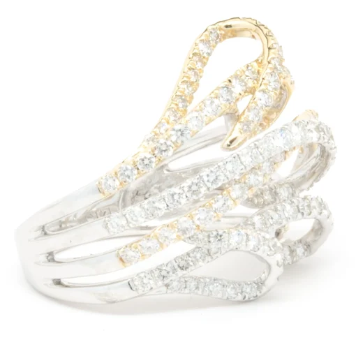 14 Karat White and Yellow Gold Diamond Loop Ring