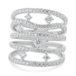 14 Karat White Gold 5 Row Sprinkled Diamond Fashion Ring