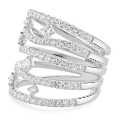 14 Karat White Gold 5 Row Sprinkled Diamond Fashion Ring