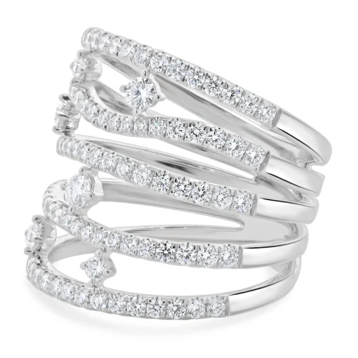 14 Karat White Gold 5 Row Sprinkled Diamond Fashion Ring