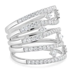 14 Karat White Gold 5 Row Sprinkled Diamond Fashion Ring
