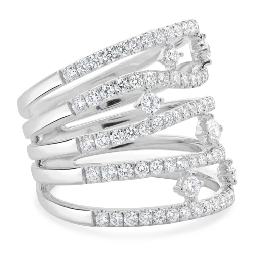 14 Karat White Gold 5 Row Sprinkled Diamond Fashion Ring