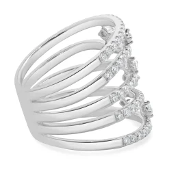 14 Karat White Gold 5 Row Sprinkled Diamond Fashion Ring