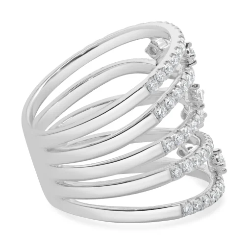 14 Karat White Gold 5 Row Sprinkled Diamond Fashion Ring