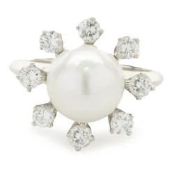18 Karat White Gold Akoya Pearl and Diamond