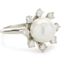 18 Karat White Gold Akoya Pearl and Diamond