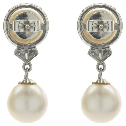 18 Karat White Gold Akoya Pearl and Diamond Drop Earrings