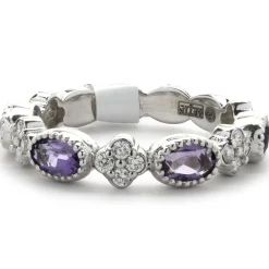 14 Karat White Gold Amethyst and Diamond Star Band