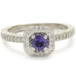 14 Karat White Gold Amethyst and Diamond Ring