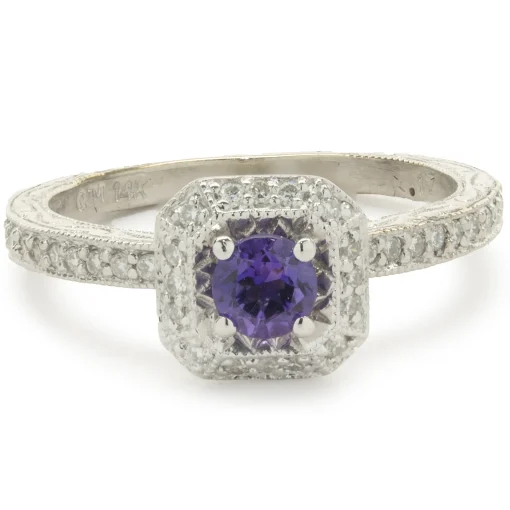 14 Karat White Gold Amethyst and Diamond Ring