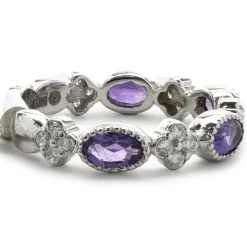 14 Karat White Gold Amethyst and Diamond Star Band