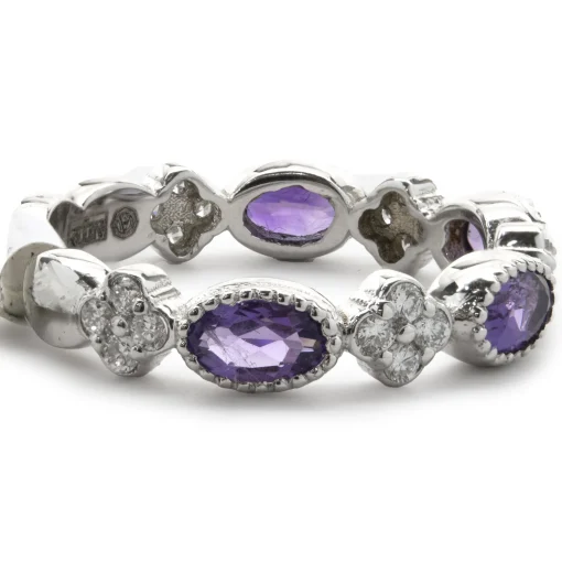 14 Karat White Gold Amethyst and Diamond Star Band