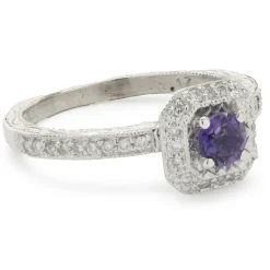 14 Karat White Gold Amethyst and Diamond Ring