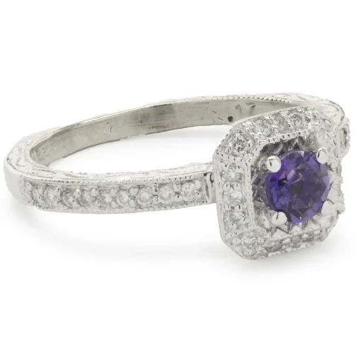 14 Karat White Gold Amethyst and Diamond Ring