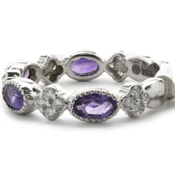 14 Karat White Gold Amethyst and Diamond Star Band