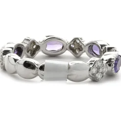 14 Karat White Gold Amethyst and Diamond Star Band