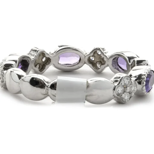 14 Karat White Gold Amethyst and Diamond Star Band