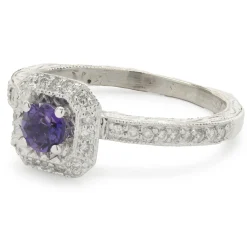 14 Karat White Gold Amethyst and Diamond Ring