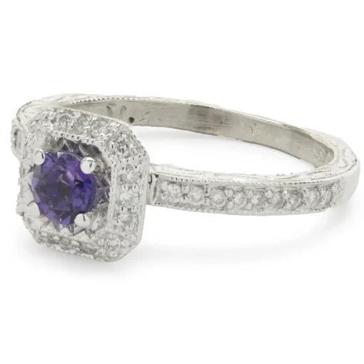 14 Karat White Gold Amethyst and Diamond Ring