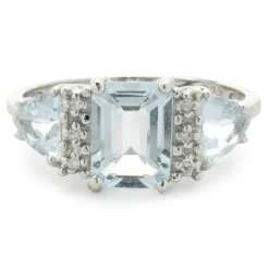 10 Karat White Gold Aquamarine and Diamond Ring