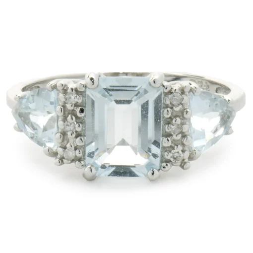 10 Karat White Gold Aquamarine and Diamond Ring