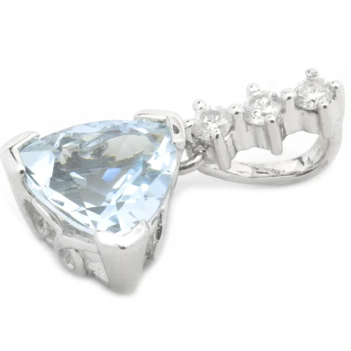 14 Karat White Gold Aquamarine and Diamond Pendant