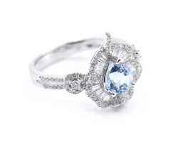 14 Karat White Gold Aquamarine and Diamond Ring