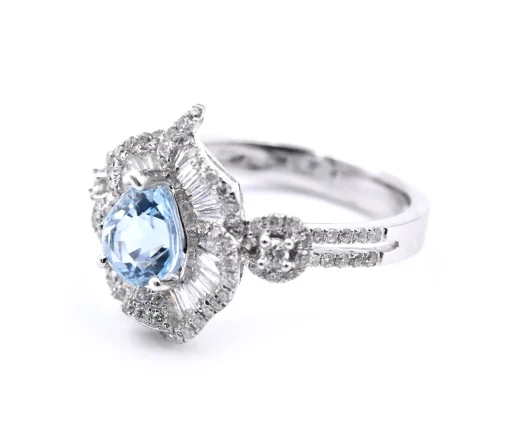 14 Karat White Gold Aquamarine and Diamond Ring