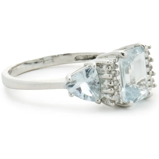 10 Karat White Gold Aquamarine and Diamond Ring
