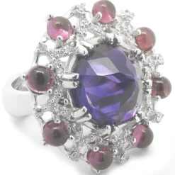 14 Karat White Gold Arizona Amethyst, Pink Tourmaline and Diamond Cocktail Ring