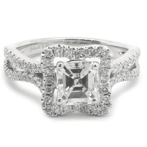 14 Karat White Gold Asscher Cut Diamond Engagement