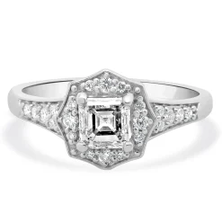 14 Karat White Gold Asscher Cut Diamond Engagement Ring