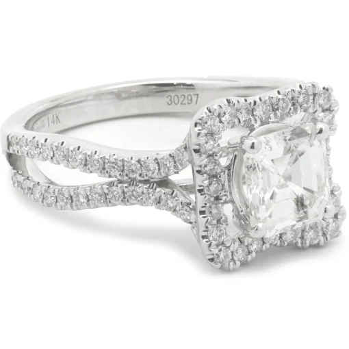 14 Karat White Gold Asscher Cut Diamond Engagement