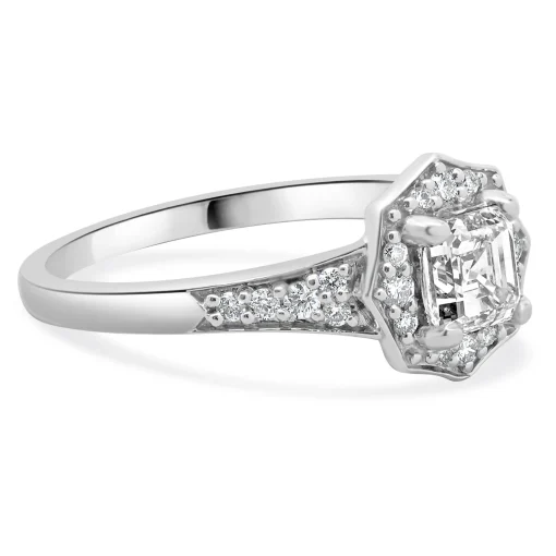 14 Karat White Gold Asscher Cut Diamond Engagement Ring