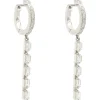14 Karat White Gold Baguette and Round Brilliant Cut Diamond Stick Drop Earrings
