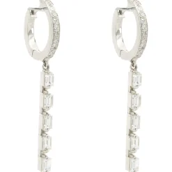 14 Karat White Gold Baguette and Round Brilliant Cut Diamond Stick Drop Earrings