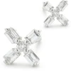 14 Karat White Gold Baguette Cut Diamond X Stud Earrings