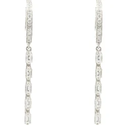 14 Karat White Gold Baguette and Round Brilliant Cut Diamond Stick Drop Earrings