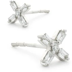14 Karat White Gold Baguette Cut Diamond X Stud Earrings