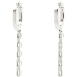14 Karat White Gold Baguette and Round Brilliant Cut Diamond Stick Drop Earrings